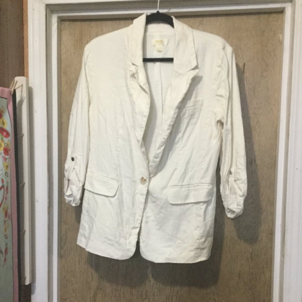 Maeve by Anthropologie size 12 white blazer one button closure pockets